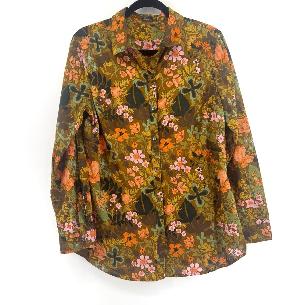 J. McLaughlin Floral Long-Sleeve Button Down Shirt Size Large Groovy Botanical